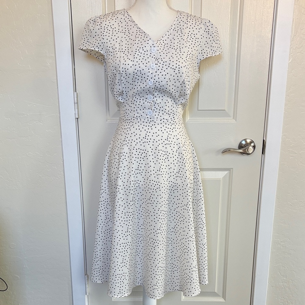 Vintage Style White & Black Polka Dot Swing Dress